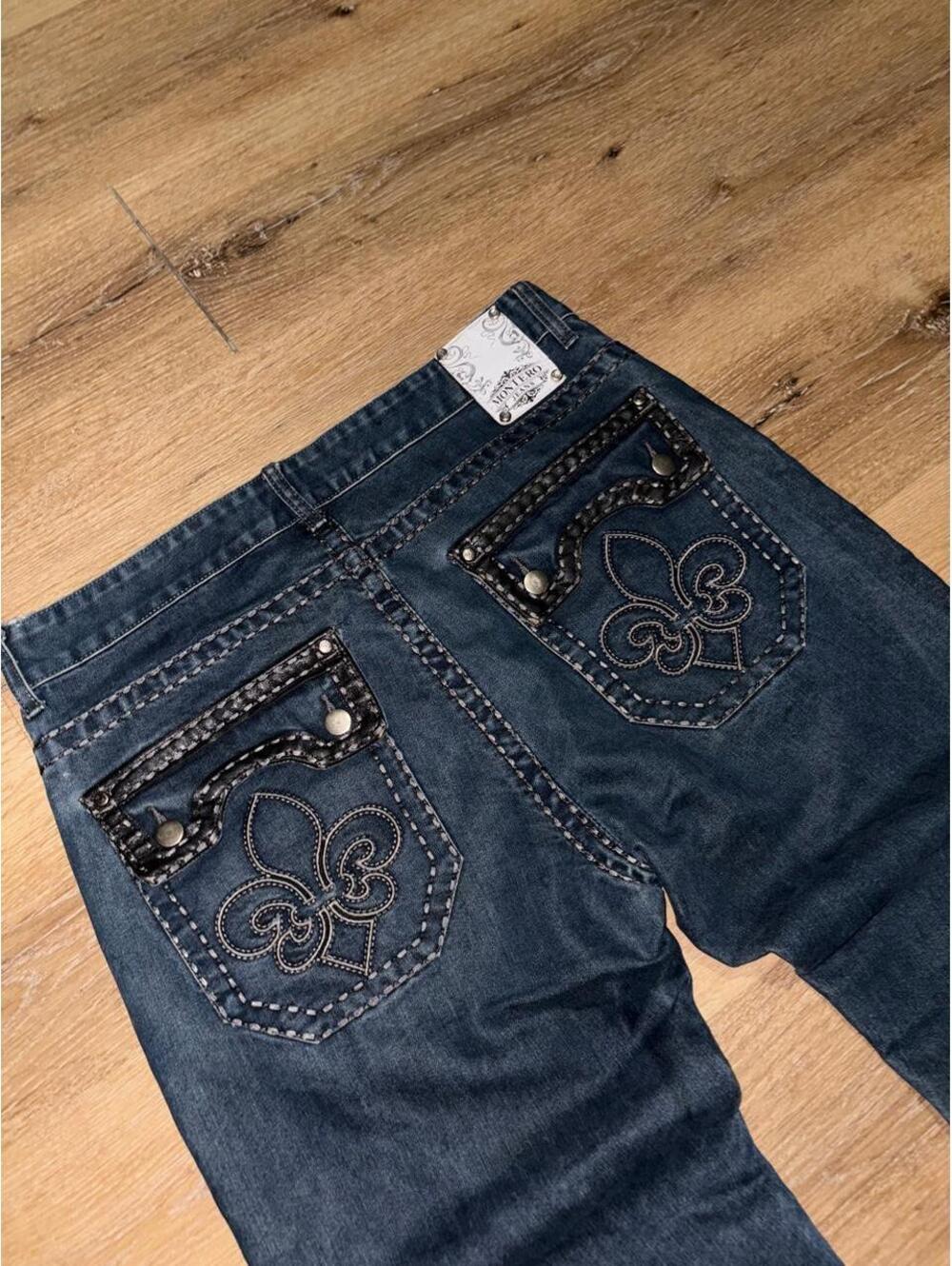 Montero Jeans 36x32 Dark Wash Y2K Western Fleur-De-Lis Denim